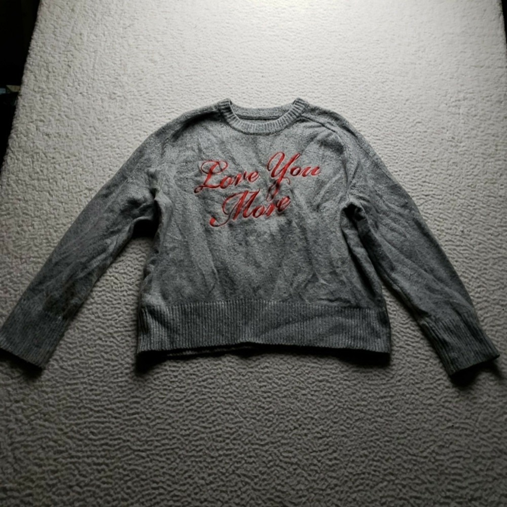 Abercrombie & Fitch Sweater Womens Medium Gray Crew Neck Love You More Pullover